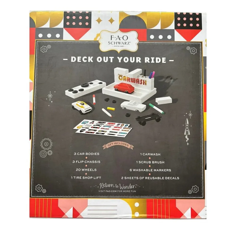 FAO Schwarz Custom Rides Car Coloring Playset 37 Piece Build & Color Kit NIB